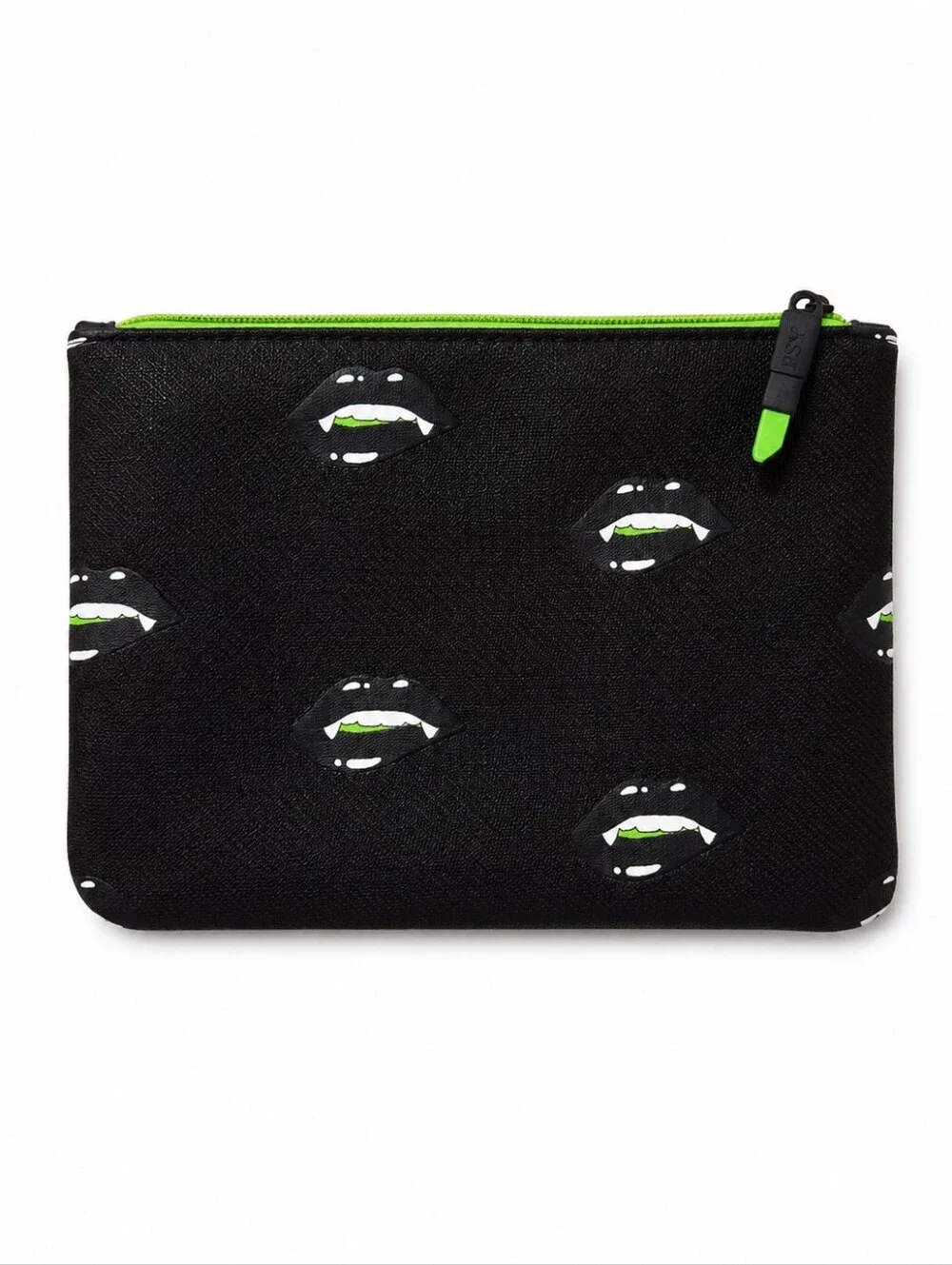 NWOT IPSY Vampire Cosmetic Makeup Bag Black Green Fang Zipper Pouch